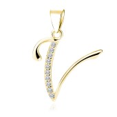 Pandantiv placat cu aur galben initiala litera V din argint cu pietre DiAmanti LZ0002G_V-DIA